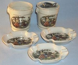 Five Piece Porcelain Cigarette Smoking Set - Tobacciana