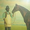 Print of Kentucky Racehorse with Black Groom in Glassed Frame - Ethnographic