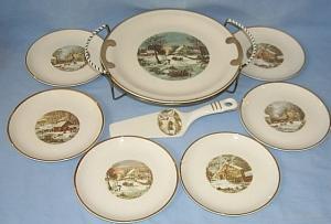 CURRIER & IVES Pie / Cake Serving Set - Pottery