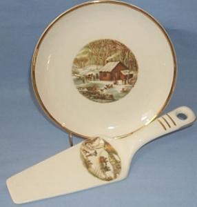 CURRIER & IVES Pie / Cake Serving Set - Pottery