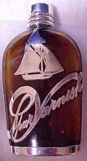 FLASK Amber Sailboat Sterling Overlay - Glass