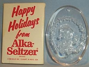 ALKA-SELTZER Clear Plexiglas Christmas Ornament in Case - Advertising