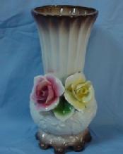 Red and Yellow Rose Decorated CAPODIMONTE Pottery Vase