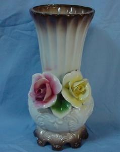 Red and Yellow Rose Decorated CAPODIMONTE Pottery Vase