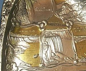 Gold and Silver Finished NIAGARA FALLS Advertising Pewter Crumb Scrapper and Pan