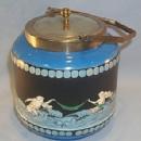 English MAJOLICA Sea Scene Covered Biscuit Jar - Porcelain