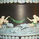 English MAJOLICA Sea Scene Covered Biscuit Jar - Porcelain