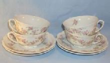 Four Pink Porcelain APPLE BLOSSOM Pattern Cups and Saucers