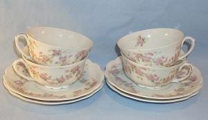Four Pink Porcelain APPLE BLOSSOM Pattern Cups and Saucers