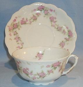 Four Pink Porcelain APPLE BLOSSOM Pattern Cups and Saucers