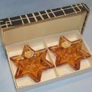 Two Czech Bohemia Amber Glass Star Shaped Candle Holders in Box
