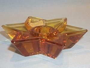 Two Czech Bohemia Amber Glass Star Shaped Candle Holders in Box