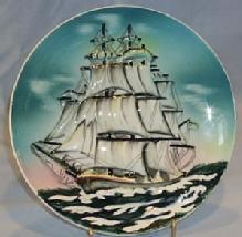 MAJOLICA LIKE Sailing Ship Wall Hanging Porcelain Plate