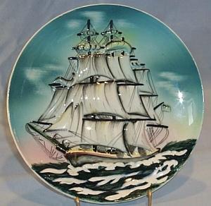 MAJOLICA LIKE Sailing Ship Wall Hanging Porcelain Plate