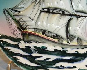 MAJOLICA LIKE Sailing Ship Wall Hanging Porcelain Plate