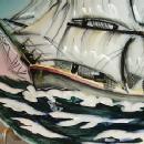 MAJOLICA LIKE Sailing Ship Wall Hanging Porcelain Plate