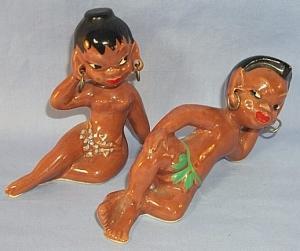 BLACK NATIVE COUPLE ON THE BEACH Porcelain Figurines