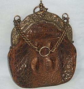Victorian ALLIGATOR PURSE with Brass Hardware and Chain Handle - Misc.
