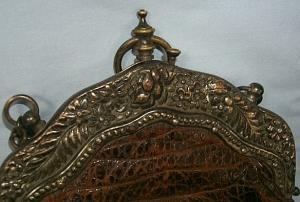 Victorian ALLIGATOR PURSE with Brass Hardware and Chain Handle - Misc.