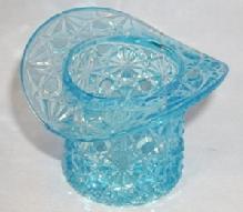 Top Hat DAISY AND BUTTON Pattern Blue Glass Toothpick Holder