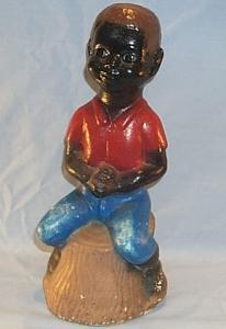 BLACK BOY SITTING ON STUMP FISHING Concrete Figurine - Ethnographic