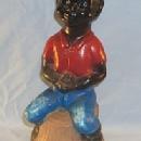 BLACK BOY SITTING ON STUMP FISHING Concrete Figurine - Ethnographic