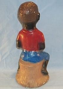 BLACK BOY SITTING ON STUMP FISHING Concrete Figurine - Ethnographic