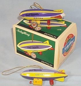 Two GRAF ZEPPELIN Tin Toy Ornaments in Box