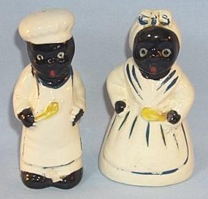 Black Chef and Mammy Porcelain Salt and Pepper Shaker Set - Ethnographic