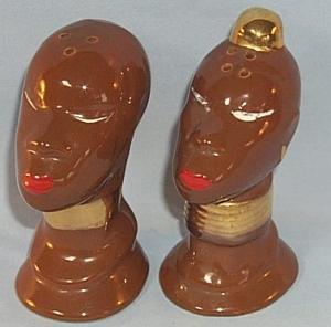 Brown Native Couple Porcelain Salt and Pepper Shaker Set - Ethnographic