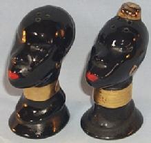 Black Native Couple Porcelain Salt and Pepper Shaker Set - Ethnographic