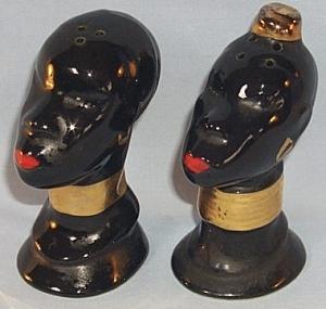 Black Native Couple Porcelain Salt and Pepper Shaker Set - Ethnographic