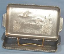 (4) Aluminum Two Handled DUCK Decorated Serving Trays - Metalware