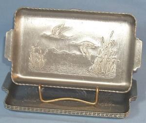 (4) Aluminum Two Handled DUCK Decorated Serving Trays - Metalware