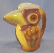 Unusual Brown/Yellow Bird Pottery Pitcher