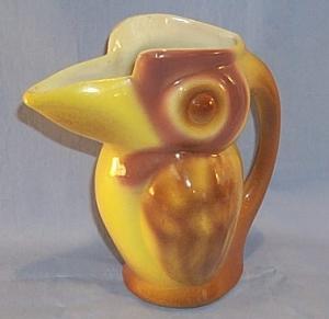 Unusual Brown/Yellow Bird Pottery Pitcher