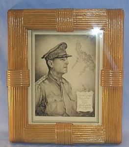 Etching Print of GENERAL DOUGLAS MACARTHUR in Bamboo Frame - Military