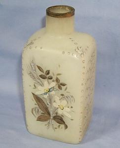 Frosted Glass Barber's Bottle Victorian Hand Painted Flower Design.