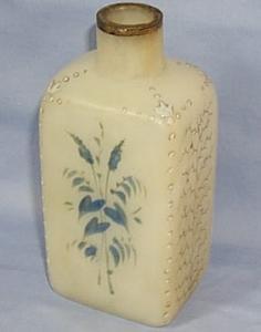 Frosted Glass Barber's Bottle Victorian Hand Painted Flower Design.