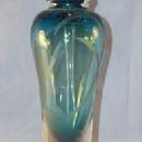 Signed Blue/Clear Base Art Glass Perfume Bottle With Etched And Frosted Bud Design