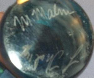 Signed Blue/Clear Base Art Glass Perfume Bottle With Etched And Frosted Bud Design