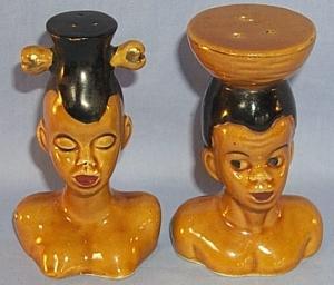 Ethnographic Black Native Couple Porcelain Salt and Pepper Set