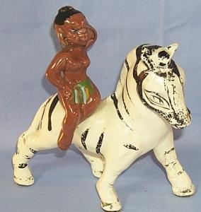 Ethnographic Black Native Girl on Zebra Porcelain Planter