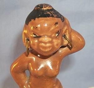 Ethnographic Black Native Girl on Zebra Porcelain Planter