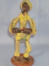 Ethnographic CARIBBEAN NATIVE PLAYING DRUM Glazed Pottery Figurine.