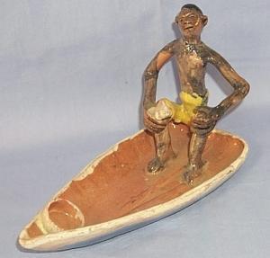 Ethnographic CARIBBEAN NATIVE IN BOAT Glazed Pottery Figurine