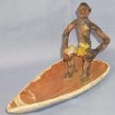 Ethnographic CARIBBEAN NATIVE IN BOAT Glazed Pottery Figurine