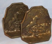Gold Wash Cast Iron TIGER AND SNAKE Bookends Metalware