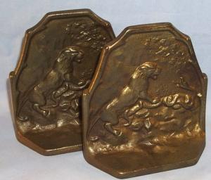 Gold Wash Cast Iron TIGER AND SNAKE Bookends Metalware
