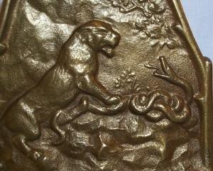 Gold Wash Cast Iron TIGER AND SNAKE Bookends Metalware